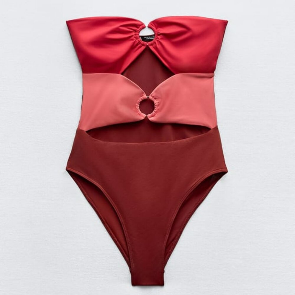 ZARA Multicolored Strapless Swimsuit (Size S)